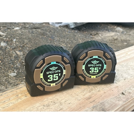 Spec Ops 35-Foot Elite Series Magnetic Tape Measure, 1 1/4in Double-Sided Blade, With Fractional Markings SPEC-PTM35M-F